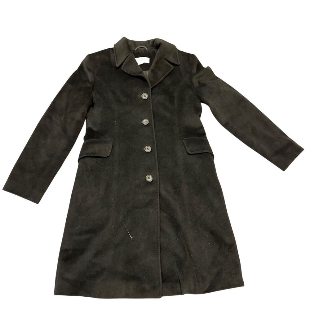 Calvin Klein Women's‎ Black Angora Wool Mid-Length Overcoat Size 6 Button-Up
